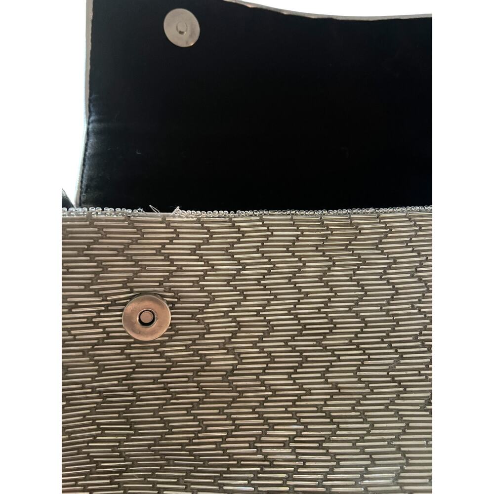 Staud Tommy Silver Beaded Shoulder Bag Metallic Evening Purse - Picture 14 of 16
